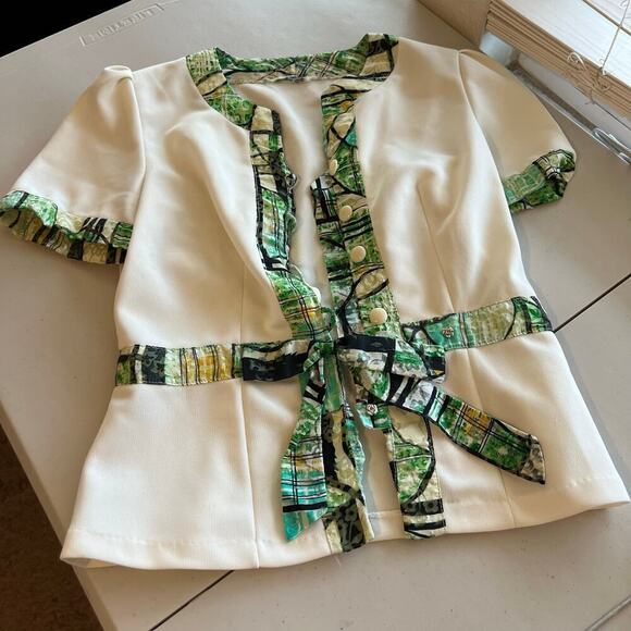 Handmade Vintage 1960s Mod Bow Embellished Short Sleeve Blouse - XS - Picture 14 of 15